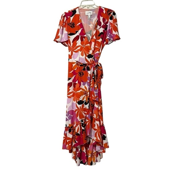 Joseph Ribkoff Orange Pink Floral Wrapped Maxi Dress Size 8 Formal Party Travel - Picture 2 of 7